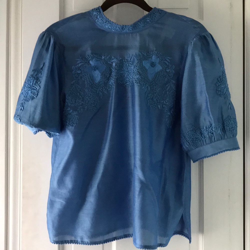 Victorian inspired blue blouse from Anthropologie